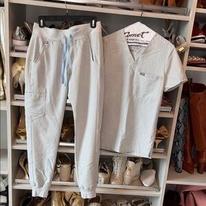 Figs Light blue and Gray Scrub Set with Jogger Pants